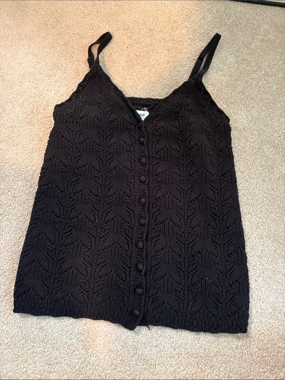 aerie Black Knit Button-Front Tank